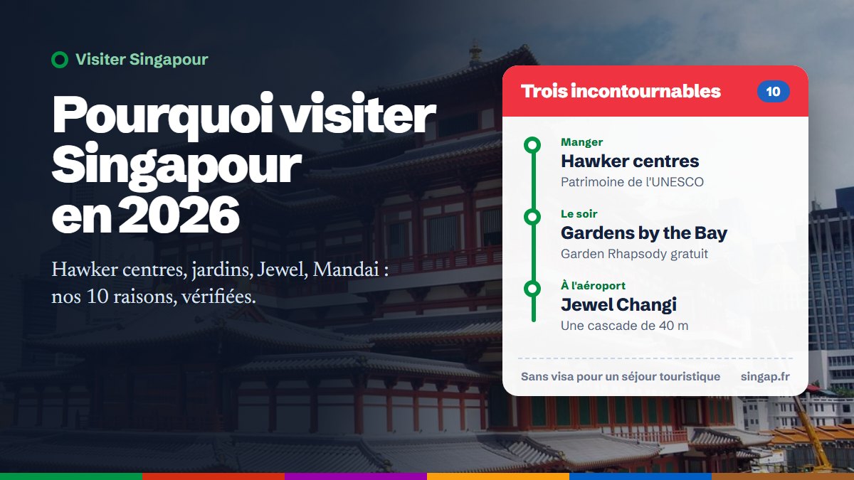 Pourquoi visiter Singapour en 2026 : 10 bonnes raisons, des hawker centres à Jewel Changi