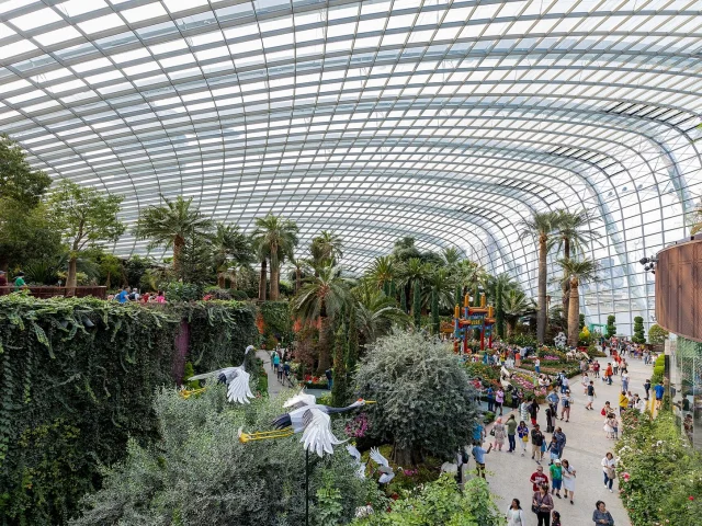 Sous la verrière du Flower Dome